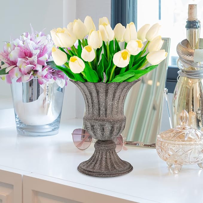Veemoon 2pcs Vintage Flower Arrangements Vase Small Cemetery Memorial Vase Mteal Urn Flower Pot Iron Floral Bucket Desktop Centerpiece Decorative Antique Pot for Home Office Garden Grave (6 Inch)
