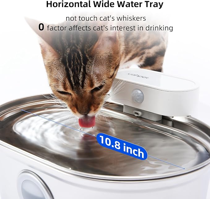 uahpet Wireless Cat Water Fountain Stainless Steel Pro, External Pump Battery Operated Pet Waterer, Dog Drinking Dispenser with Water Level Window, 67oz/2L