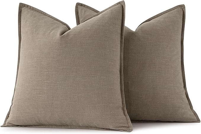 MIULEE Decorative Linen Pillow Covers 18x18 Inch Tan Taupe | Boho Farmhouse Neutral Couch Throw Pillows for Bed, Pack of 2 Accent Modern Pillowcases, Sofa Livingroom Home Decor