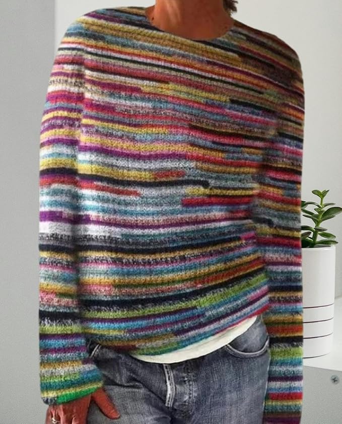 Zhyaj Fair Isle Sweater for Womens Winter Long Sleeve Vintage Knitted Sweater Casual Fall Crew Neck Pullover Sweaters