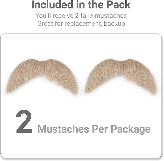 2Pcs Men Fake Mustache Realistic Mustaches Fake Facial Hair Beard for Cosplay Costume Halloween Parties