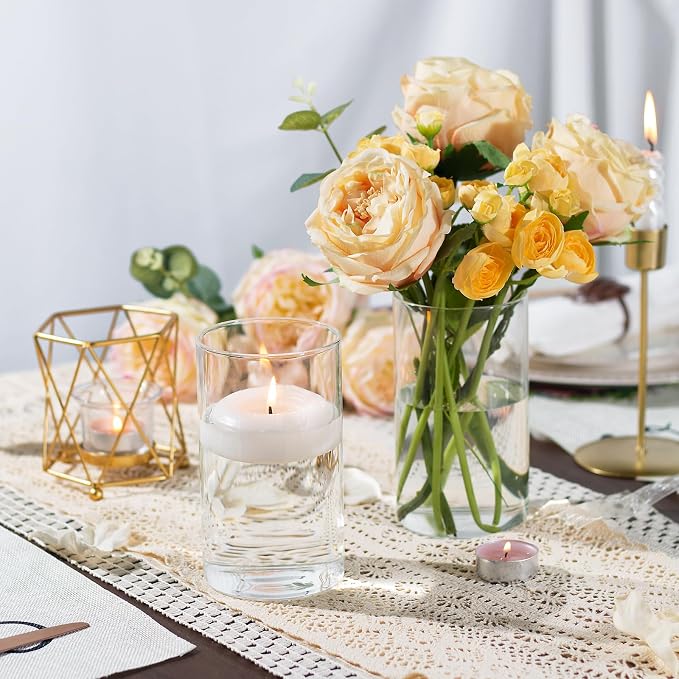 12pcs 6 Inch Clear Glass Cylinder Vases for Centerpieces | Flower Vases for Wedding, Home & Party Decor, Hurricane Floating Candle Holders for Table & Shelf