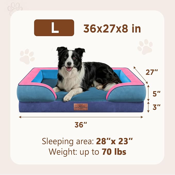 Comfort Expression Orthopedic Dog Beds for Large Sized Dog with Bolster | Waterproof Dog Couch Bed with Washable Cover & Non-Slip Bottom, Supportive Egg Crate Foam Large Pet Bed, 36x27 Inch