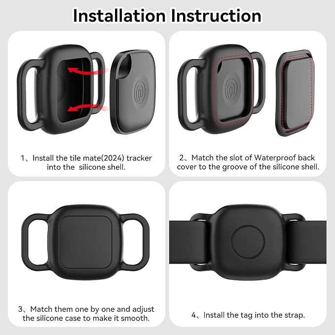 DDJ Waterproof Dog Collar Holder for Life360 Tile Mate Tracker, 2-Pack Durable Silicone Cover, Anti Lost for Life 360 Tile Tracker Case for Cat & pet Collars, Easy Installation, Lightweight, Black