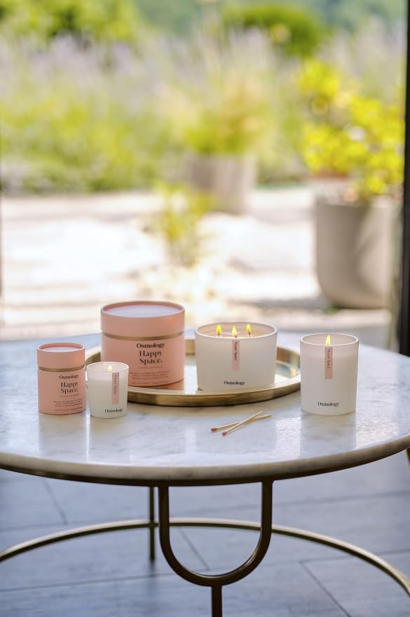 Happy Space Aromatherapy Candle – Rose, Geranium & Jasmine Scented Candle, Plant-Based Wax, 7 oz, 45 Hour Burn Time, Uplifting & Relaxation Candle
