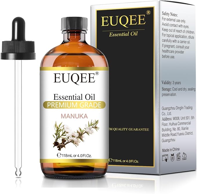EUQEE Manuka Essential Oil 118ml Large Capacity Pure Manuka Oil with Glass Dropper for Skin, Diffuser, Aromatherapy, Cleaning, Soap Candle Making - 4Fl.Oz