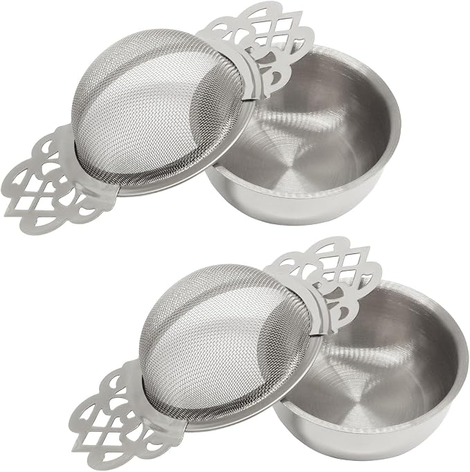 2 Pcs Tea Strainer Bowl, Stainless Steel Loose Leaf Tea Filter for Easy Brewing and Cleaning, Design Fits Most Standard Cups (Silver)