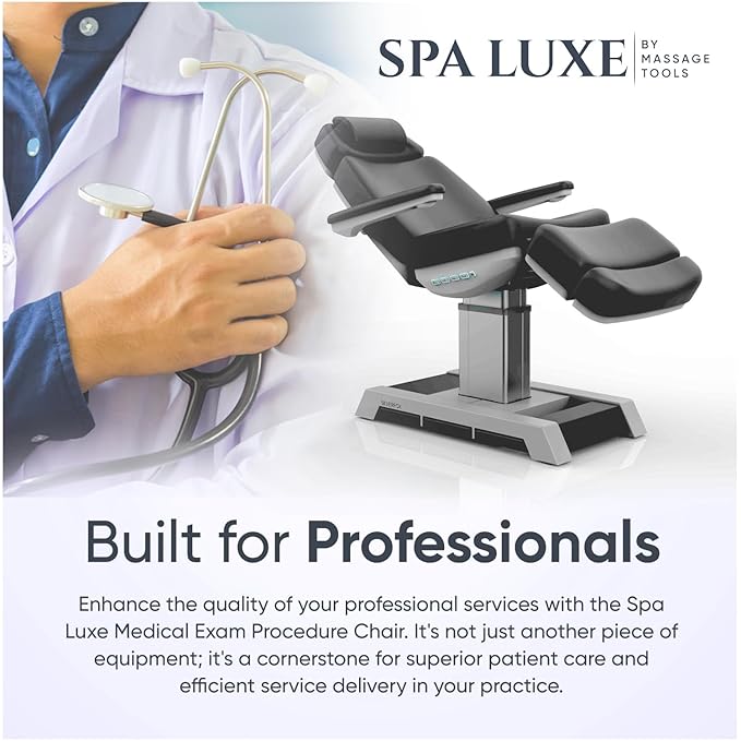 Massage Tools Spa Luxe Medical Exam Procedure Chair - Electric Hydraulic Adjustable w/Trendelenburg Position - Exam Chair w/ 440 lbs Capacity, Equipment for Medical Practices - Gray, Model 2218BN