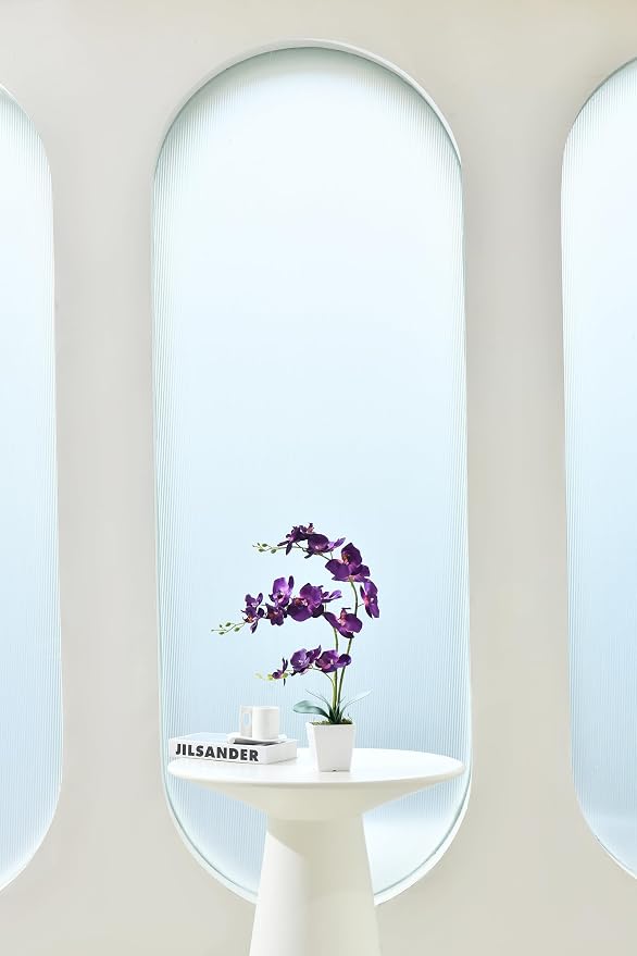 22" Dark Purple Faux Orchid in Ceramic Vase for Table Décor | Real Look Potted Phalaenopsis, Ideal Centerpiece for Home, Office, or Indoor Display, Lifelike Silk Flowers, No Maintenance