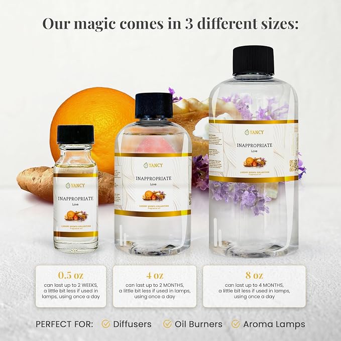 YANCY Inappropriate Luxury Collection Fragrance Oil (1/2 oz), Exotic Wood and Spice Aroma, Captivating Scent for Diffusers, Oil Burners & Aroma Lamps, Adds Bold Elegance to Social Spaces