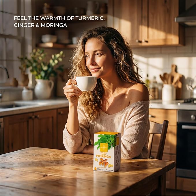 Life Plus Style Gourmet La Granja Turmeric Ginger Moringa Tea 25 Individually Wrapped Tea Bags Green Tea with Moringa Turmeric and Spearmint Ginger Herbal Blend for Women Men