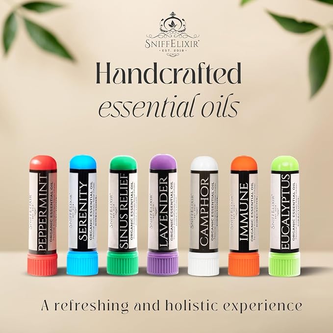 Sinus Relief Essential Oil Aromatherapy Nasal Stick Vapor Inhaler - Natural Stuffy Nose & Congestion Relief for Adults, USA Made with Organic Essential Oils, Breathe Free