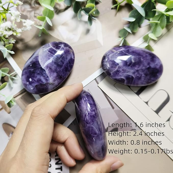 ZHIYUXI 2.4" Amethyst Crystal Gemstones Amethyst Stone Purple Crystals and Healing Stones Worry Stone Protection Crystals Polished Stones Palm Stone Energy Balancing Therapy Mediation 1PC