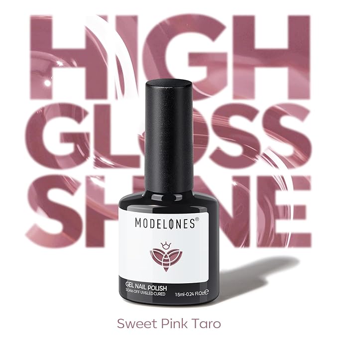 modelones Pink Gel Nail Polish, Purple Taro Deep Color Rosy Pink Polish Soak Off Pastel Nail Polish Gel Nail Art Salon Manicure Valentin 15 ML