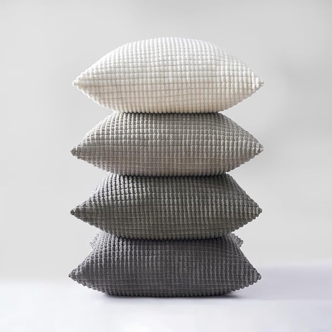 Topfinel Neutral Room Decor Throw Pillows Covers-Multi Gray Combo 20" x 20" Set of 4-Corduroy Modern Grey Living Room Decorative Cushion Case Euro Shams