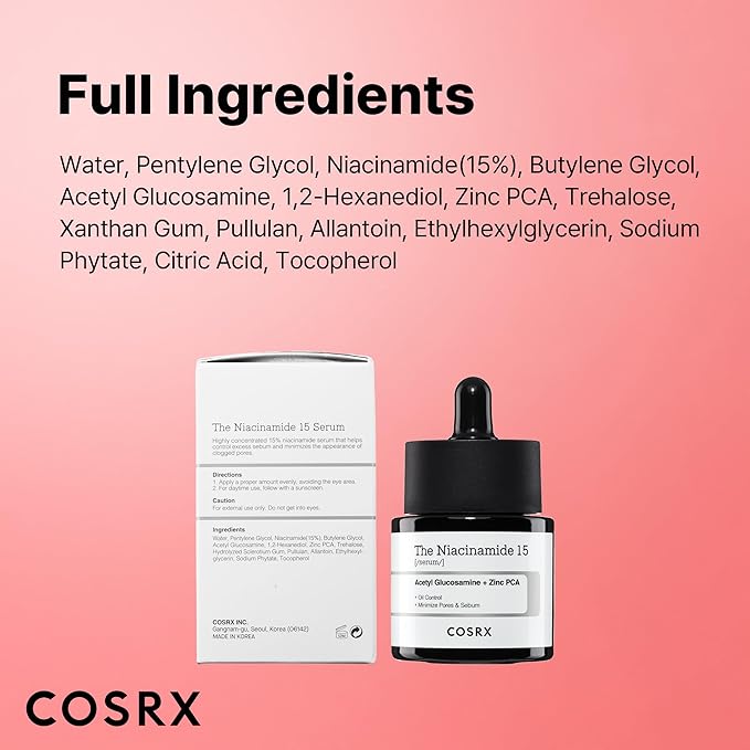 COSRX 15% Niacinamide Face Serum, 0.67 fl oz, Pore Minimizer Serum for Face, Even Skin Tone, Korean Skin Care, Stocking Stuffers, Gifts For Women