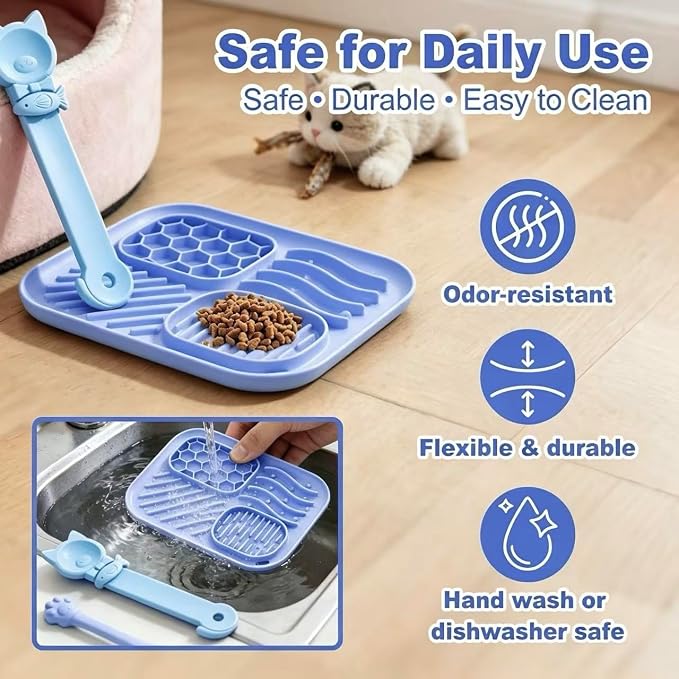 AZY 3-Piece Slow Feeder Cat Bowl Set with Strong Suction Cups