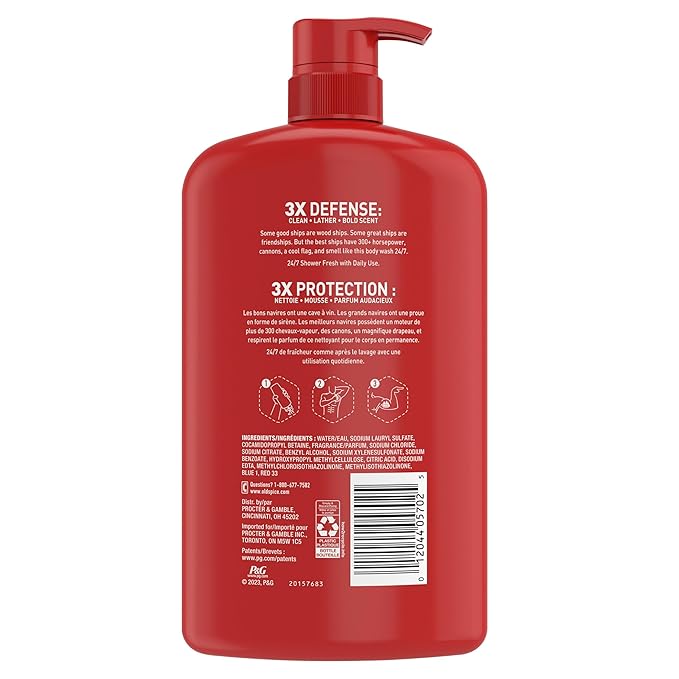 Old Spice Refreshing Body Wash for Men, 3X Defense, 24/7 Shower Fresh with Long Lasting Scent, Red Collection, Captain with Bergamot Scent, 33.4 oz