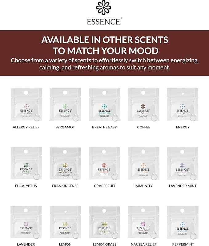 Essence Wearable Aromatherapy Nasal Diffuser – Coffee Essential Oil Nose Ring Silicone Inhaler for Stress & Mood Support - Made in USA & Travel-Friendly (3 Pack)