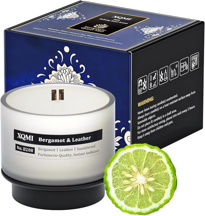 Smart Scented Candle Replaceable Refill with smart chip, Bergamot & Leather, 4.25oz Large Jar with up to 35 Hour Burn, Giftable