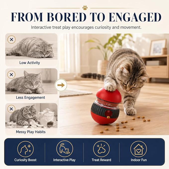 Cat Interactive Toys,Cat Treat Dispenser,Cat Toys for Indoor Cats,Sound Cat Puzzle Feeder Stimulating Activity,Portion Control Slow Feeder with Adjustable Food Intake,Suitable for Kitten and Adult Cat