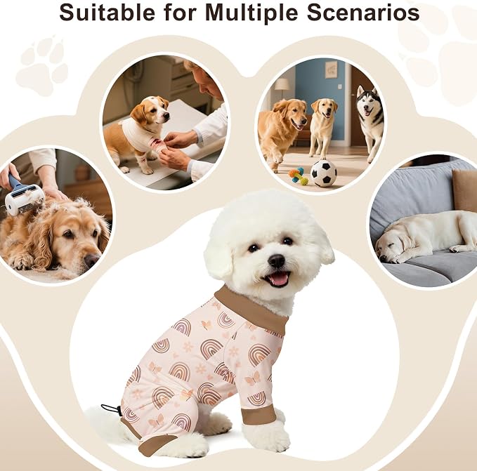 Bienbee Dog Pajamas, 4 Pack Adjustable Onesies for Small to Large Dogs M | Dog Shedding Suit with Soft Fabric, Breathable & Stretchy, and Adjustable Back Length for Sleeping Lounging and Daily Use