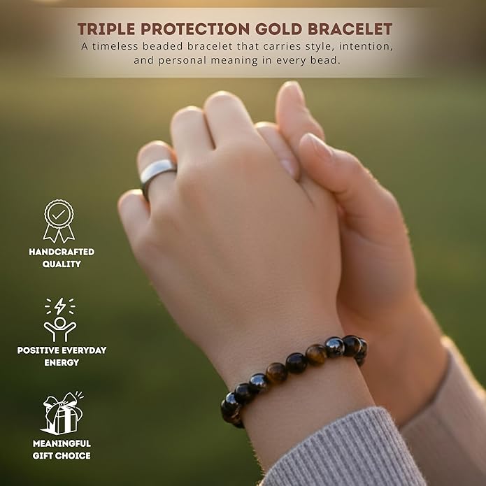 Cherry Tree Collection – Handmade Crystal Bracelets with Black Obsidian, Tiger’s Eye and 6 Other Gemstones for Men & Women – 8mm Beaded Bracelet for Healing, Protection & Positive Energy–Sizes S/M/L