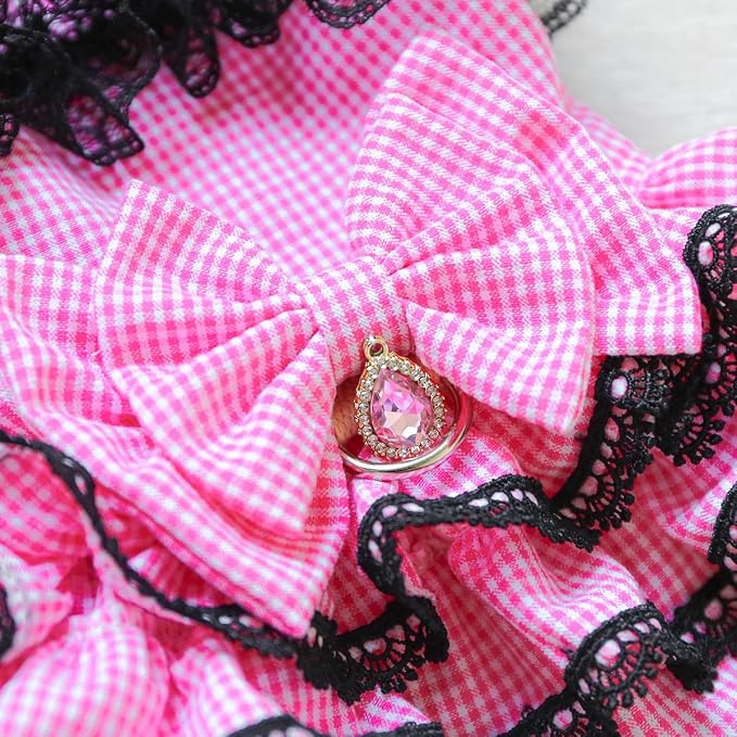 Dog Lace Dress Cat Suspender Skirt (Bobo Pink Skirt,S) | Summer Autumn Small & Medium Pet Party Dress For Yorkie Maltese Chihuahua Pug Shih Tzu Toy Poodle French Bulldog