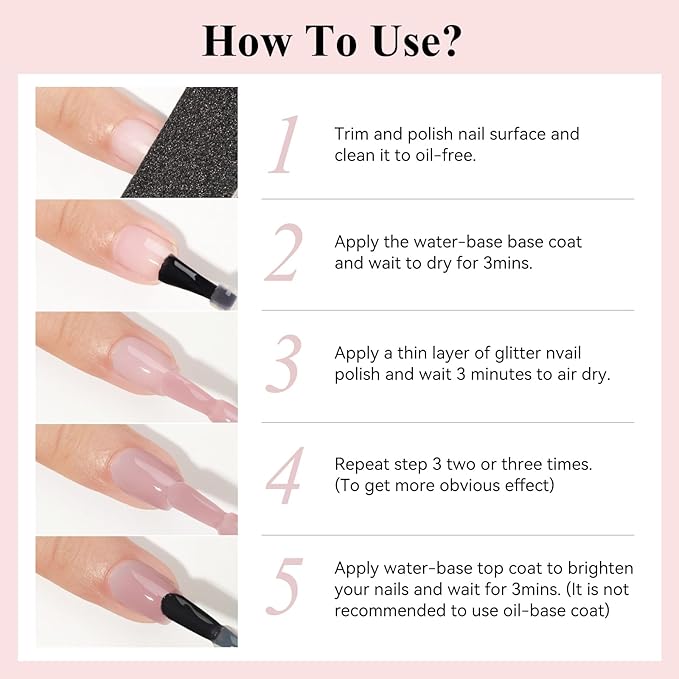 Quick Dry Nail Polish Air Fast Drying, Sheer Nude Regular Color Nail Polish Holographic High Coverage Nail Lacquer Water Based Natural Nail Art Valentine's Day Gift No Required UV LED, 12ML