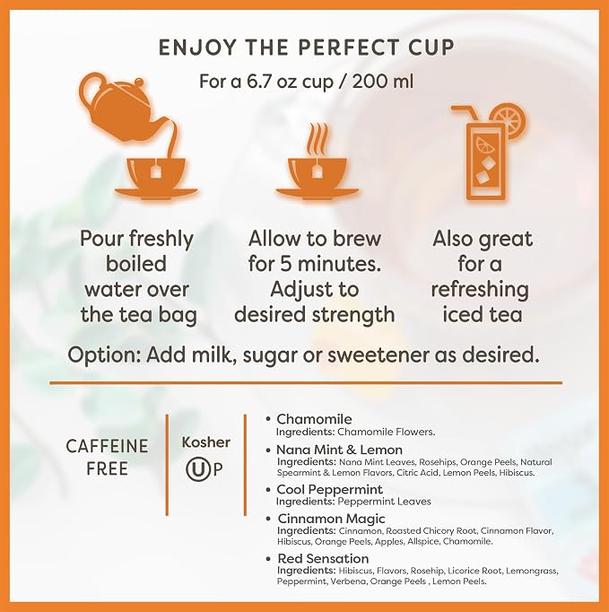 Wissotzky Herbal Variety Pack Tea Assortment, (3 Pack - 54 Tea Bags) | Caffeine Free | Herbal Tea Sampler
