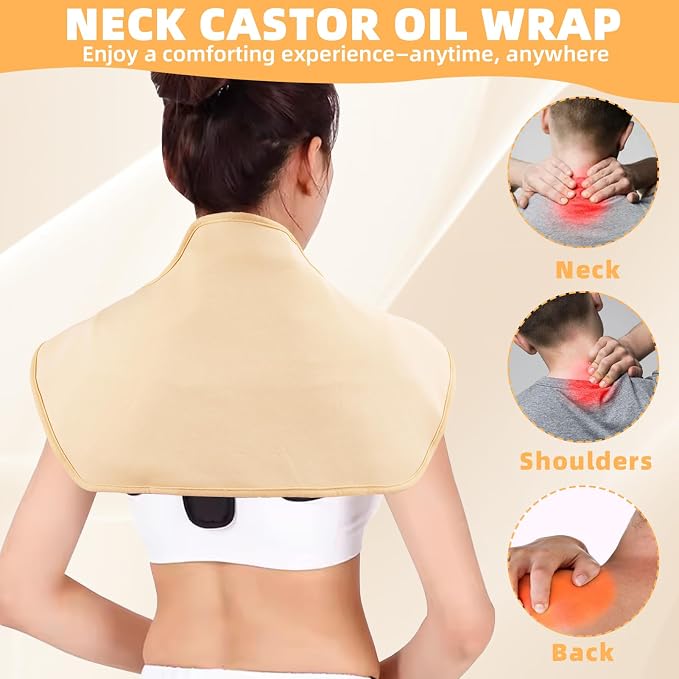1PCS Castor Oil Neck Shoulder Wrap, Castor Oil Wraps for Shoulder and Neck Massage, Reusable Castor Oil Pack Wrap, Soft Comfort Castor Oil Compress for Men Women, Effective Relaxation