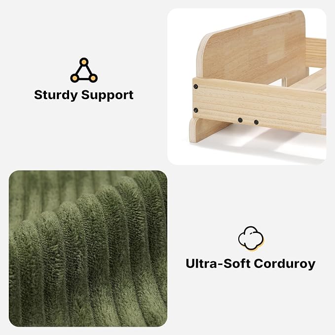Veehoo Elevated Dog Bed Indoor, Wood Furniture Style Dog Couch Sofa | Small medium dogs sofa, sturdy wood frame, washable cover, easy assembly, supportive foam