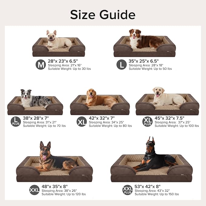 L Plus Orthopedic Dog Bed for Large Dogs, Washable Dog Sofa with Egg-Crate Foam, Waterproof Lining and Non-Skid Bottom