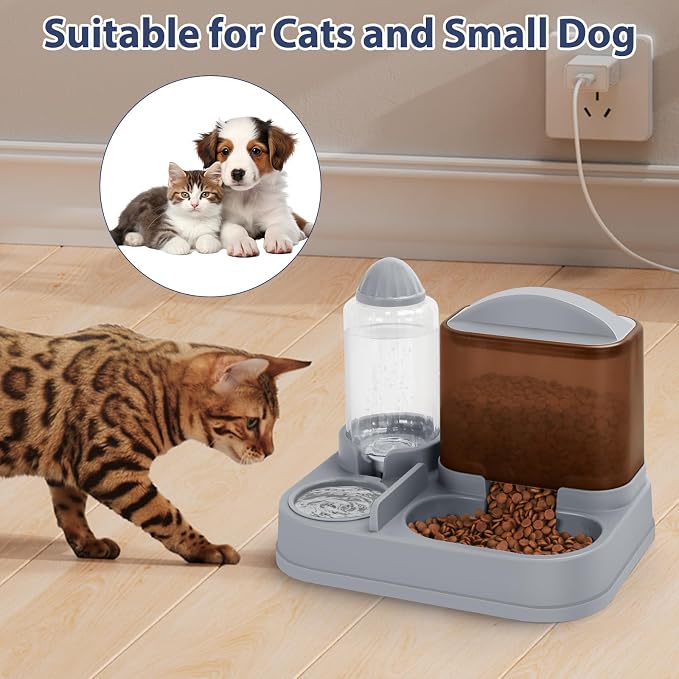 Yummy Sam Automatic Small Pet Feeder and Water Dispenser, 2 in 1 Gravity Cat Auto Pet Feeder and Waterer Set Feeder Dish for Small Medium Pets Dog Puppy Kitten (Brown·)