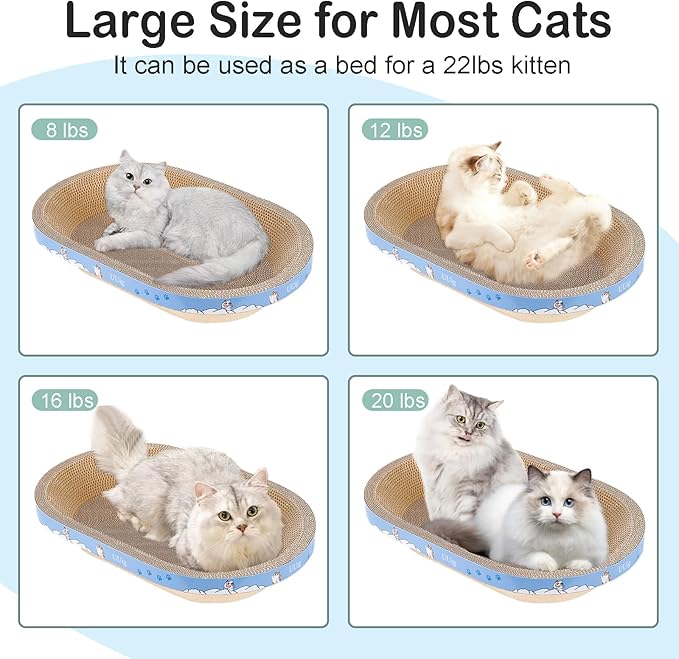 Cat Scratcher Bed 2PCS 23.6x14.9” Cardboard Cat Bed for Large Cats | Oval Cat Scratcher Bowl, Abrasion Resistant Cat Scratching Bed with Catnip, Larger & Longer