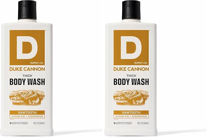 Duke Cannon Supply Co. Mens THICK Body Wash - Free of Sulfate, Paraben, & Phthalates Leaving Skin Soft and Hydrated - High Viscosity Odor Protection - Long Lasting Freshness - Sawtooth (18oz)