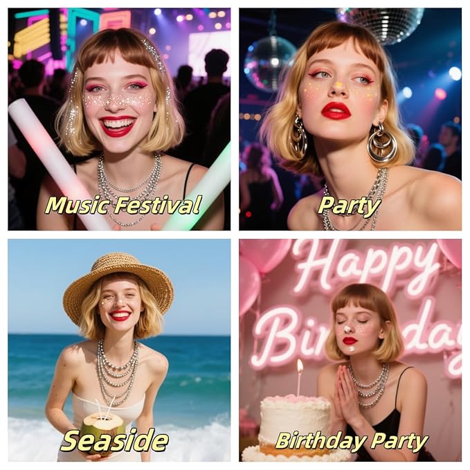 Glitter Freckles Temporary Face Tattoos, 6pcs Makeup Patches, Rose Gold, Silver and Gold Glitter Freckles Face Tattoo (B-Star)