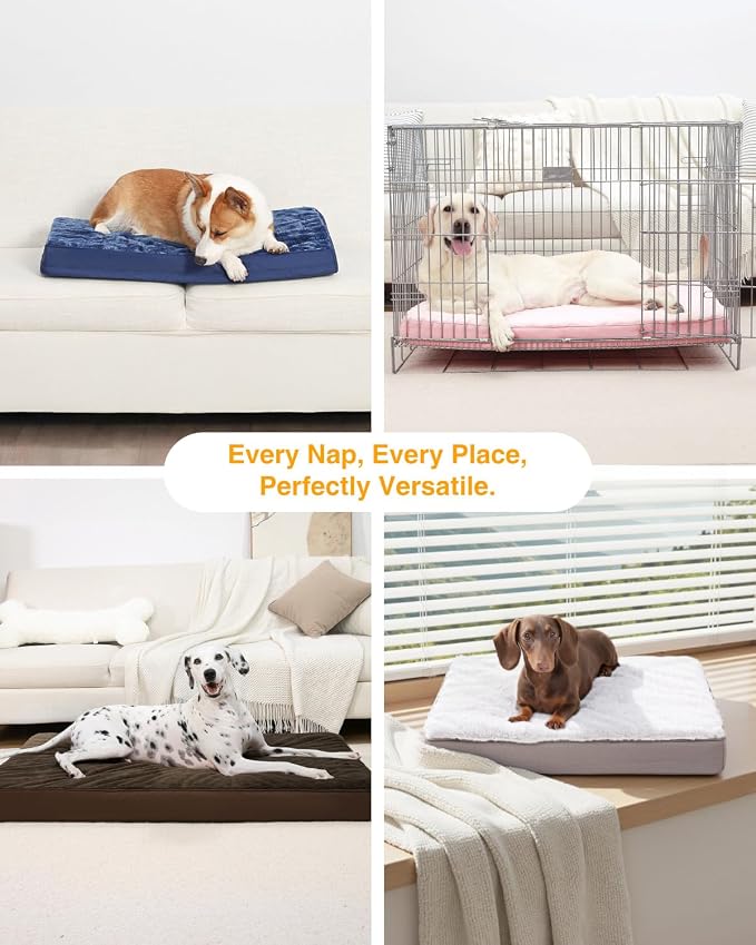 KSIIA Orthopedic Dog Bed for Extra Large Dogs with Waterproof, Grey, 47x29 | Deluxe Soft Plush Dog Crate Bed, Washable Pet Mat with Removable Cover & Egg Crate Foam for Extra Large Dogs Sleeping