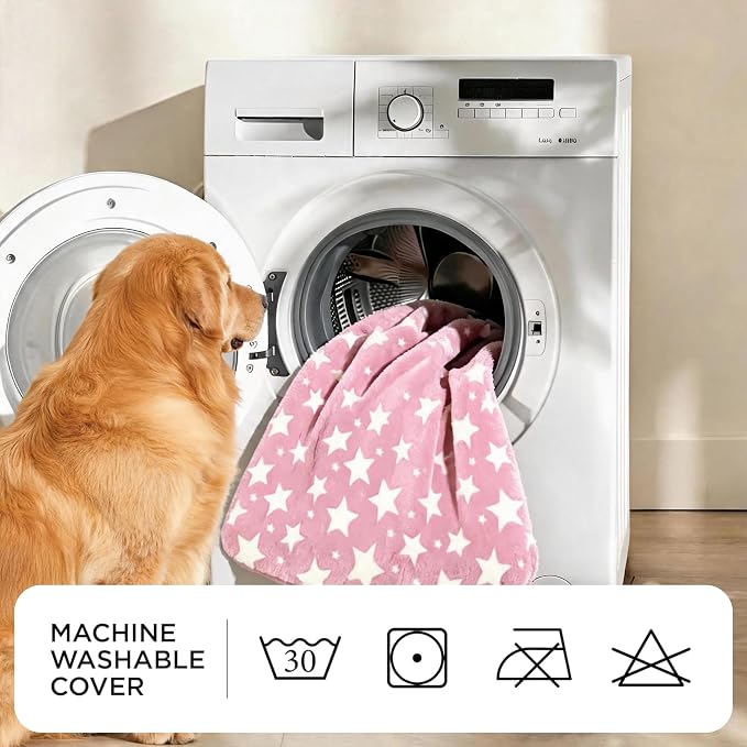 Orthopedic Dog Bed for Large Dogs, Washable Dog Mat with Removable Zippered Cover, Non-Slip Bottom, Comfort Crate Bed (Big&Little Stars Pink, L(35"*23"*3.1"))