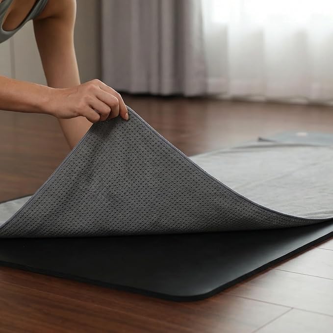 2 Pack Yoga Mat Towel with Grip Dot, Non Slip Yoga Towels for Hot Yoga, Sweat Absorbent Microfiber Towel for Gym, Pilates, Exercise and Fitness, 72" x 24", Gray and Pink