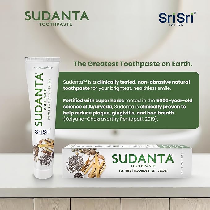 Sri Sri Tattva Sudanta Herbal Toothpaste – SLS Free & Fluoride Free Natural Ayurvedic Toothpaste for Strong Teeth, Healthy Gums & Oral Care – 200 g (3 Pack)