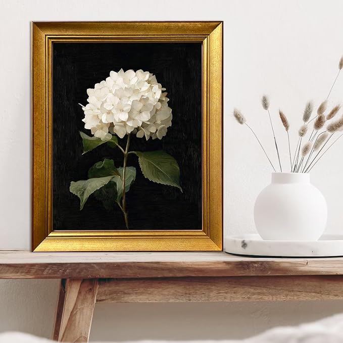 Hydrangea Flower Canvas Wall Art Gold Framed Vintage Painting Artwork Floral Picture Wall Decor for Home