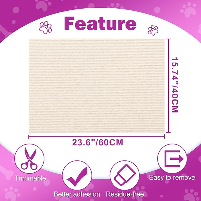 ENONCI 23.6x15.8 Cat Scratcher Mat, Self-Adhesive Cat Scratch Furniture Protector