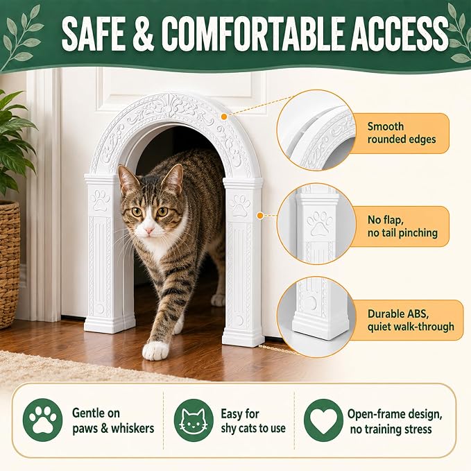 XL Cat Door for Interior Doors Easy to Install in Minutes, No-Flap, White | No Training Required, for Cats Up to 30 lbs, DIY Paintable, Fits 1.25"–1.75" Hollow & Solid Door, Retro Farmhouse Style