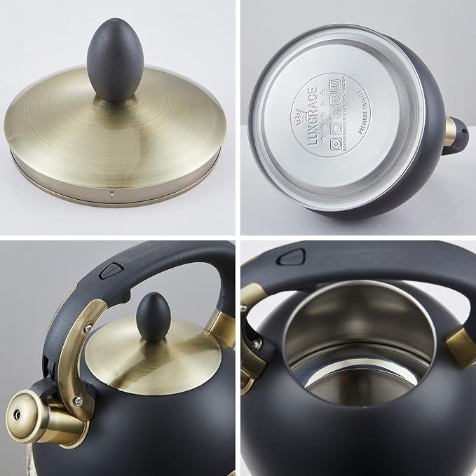 Stove Top Whistling Tea Kettle- Stainless Steel Teakettle Teapot with Ergonomic Handle 2.6 Quart(Black)