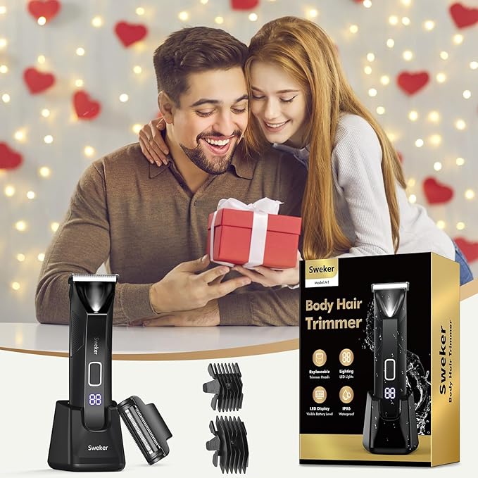 Body Hair Trimmer for Men, Manscape Ball Trimmer, 2-in-1 Body Pubic Hair Groomer and Groin Hair Shaver -Dual-Head Electric Razor for Men