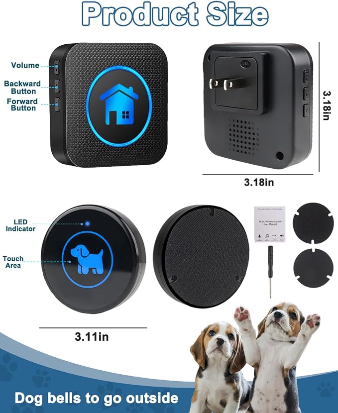 Dog Door Bell 2026 Enhanced Touch, Wireless Doggie Doorbell for Potty Training to Go Outside, IP65 Waterproof, 1000ft Range, 55 Melodies, 5 Modes & Adjustable Volume (2 Receivers+2Buttons)