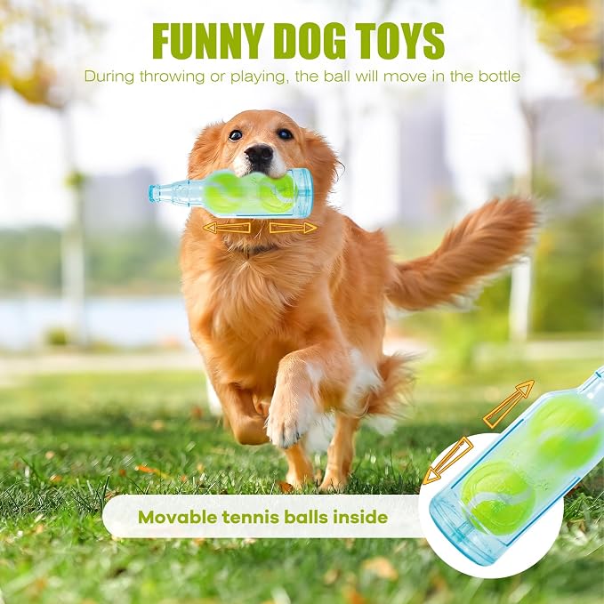 Dog Toy, Dog Squeak Toy, Floating Dog Toy, Interactive Fetch Toy for Play and Training, Bottle Shape with Tennis Ball Inside (Single Small)