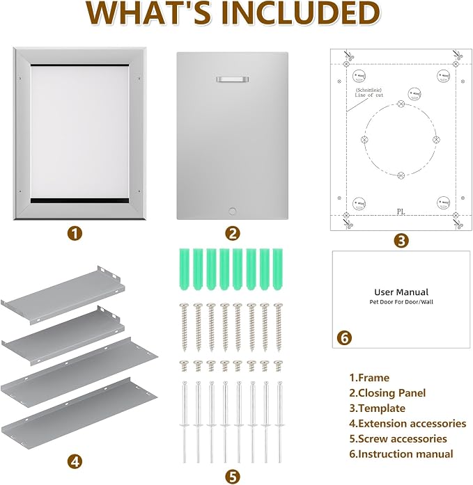 Ownpets Aluminum Large Dog Door for Wall and Door, Double Flap Energy Efficient, Telescoping Tunnel and Lock Panel, Heavy Duty Doggy Door for Dogs Up to 100lbs | Inner 11.4* 17.7 For Dog ≤100lbs, Telescoping Tunnel, Double Flap Insulation Energy Effici...