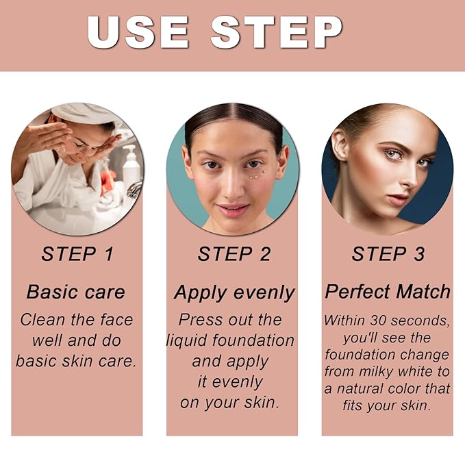 2 Pcs 4-in-1 Color Changing Foundation,Foundation for Mature Skin,Waterproof and Sunproof, Long-Lasting & Hydrating Concealer for Flawless Skin-All Skin Types